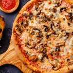 pizza on a board